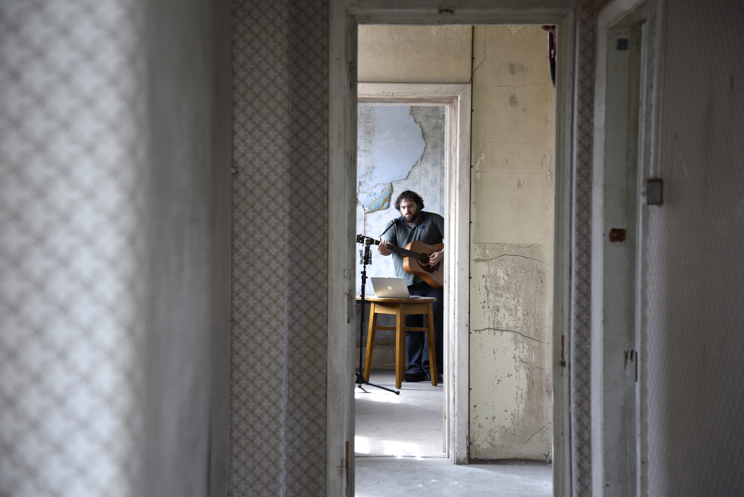 Documentation of musician Chris T-T recording tracks for the project A Ballad for Southwell, curated by CommonAs, at The Workhouse, Southwell, October 2016