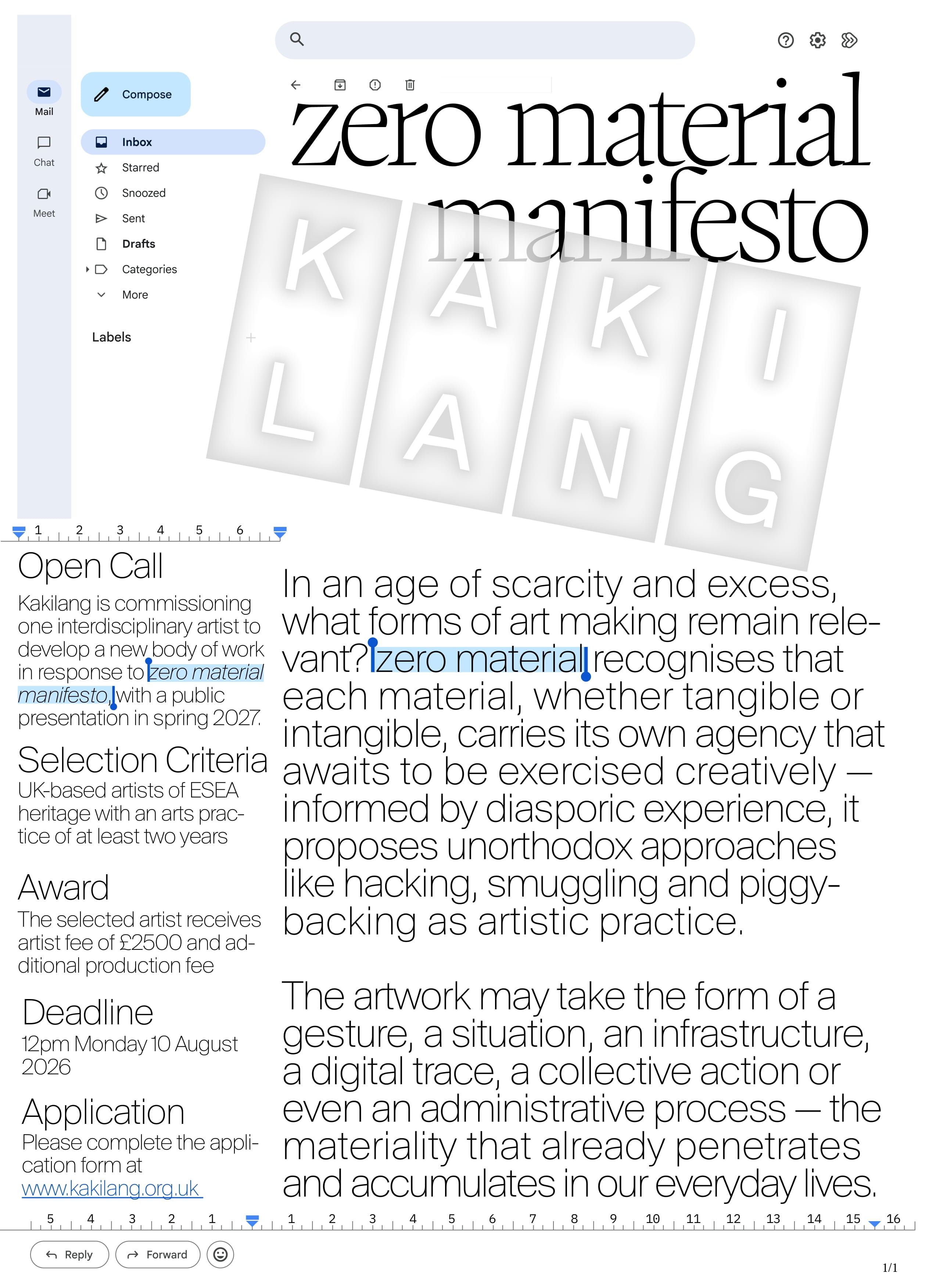 zero material Open Call